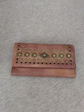 Patricia Nash Tan Distresed Leather Studded Wallet